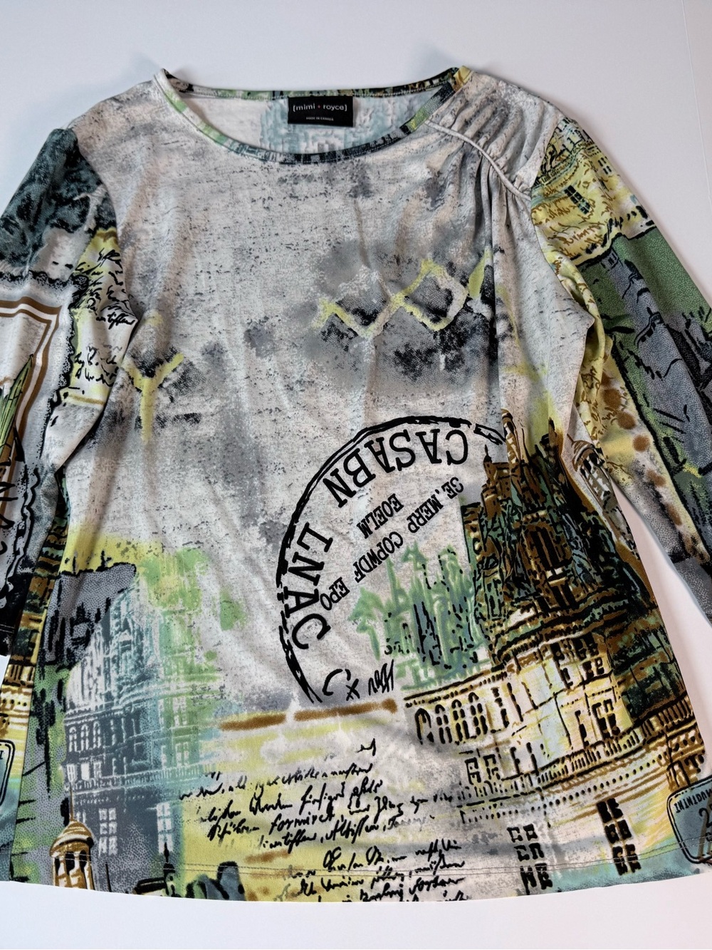 Mimi + Royce XS Paris Postcard Print 3/4 Sleeve Tunic Top